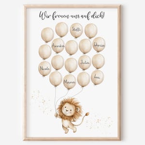 Gästebild Babyparty Ballons zum beschriften | Löwe | Junge Mädchen | Alternatives Gästebuch Gastgeschenk Baby Shower | Poster Geburt