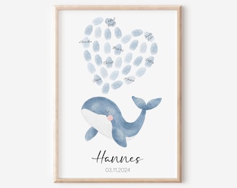 Guest poster baptism fingerprints | whale | guest book | personalized | baptism gift | baptism guest book | fingerprint | guest picture