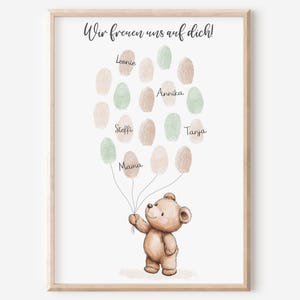 Gästebild Babyparty Fingerabdruck Fingerabdrücke | Bär | Junge Mädchen | Gästebuch Gastgeschenk Baby Shower | Poster Geburt
