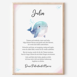 Taufgeschenk | Taufe Poster | personalisiert | Patenbrief | Wal | PDF | Patenurkunde