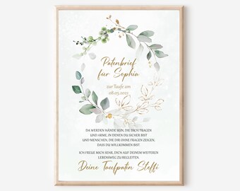 Baptism gift | Baptism poster | personalized | sponsorship letter | Eucalyptus girl | boy | PDF | certificate