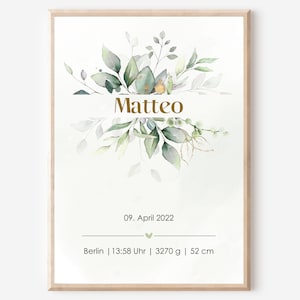 Geburtsposter Eukalyptus | Geburtsdaten personalisiert | Kinderzimmer | Boho  | Mädchen | Junge