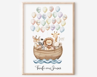 Christening Guest Poster | Noah's Ark | Guest Book | Personalized | Christening Gift | Christening Guest Book | Guest Photo with Fingerprints or Balloons
