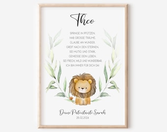 Godparent letter for godchild | Baptism poster blessing | personalized | christening gift | lion | PDF