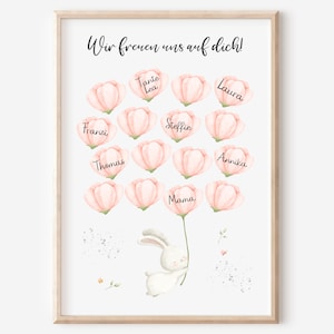 Gästebild Babyparty Ballons zum beschriften | Hase | Junge Mädchen | Alternatives Gästebuch Gastgeschenk Baby Shower | Poster Geburt