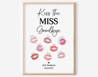 Poster Kussmund JGA Junggesellinnenabschied Personalisiert | Brautparty | Kiss the Miss Goodbye