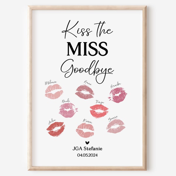 Poster Kussmund JGA Junggesellinnenabschied Personalisiert | Brautparty | Kiss the Miss Goodbye