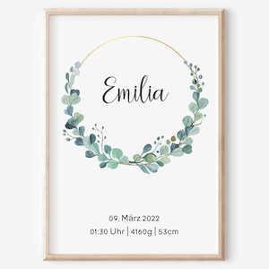 Geburtsposter Eukalyptus | Geburtsdaten personalisiert | Kinderzimmer | Boho  | Mädchen | Junge