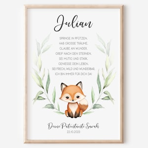 Patenbrief Patenkind | Taufe Poster | personalisiert | Taufgeschenk | Fuchs | PDF