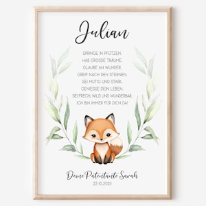 Sponsorship letter godchild | Baptism Poster | personalized | Baptism gift | fox | PDF