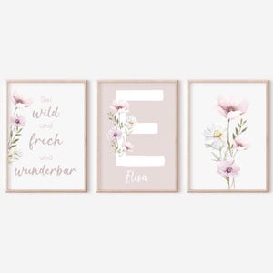 3er Set Poster Wildblumen | Wiesenblumen | Name personalisiert | Kinderzimmer | Mädchen