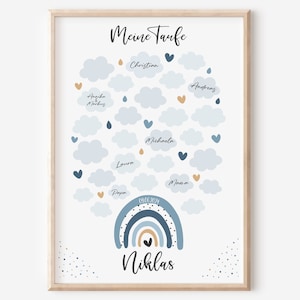 Taufe Gästeposter | Regenbogen Blau | Gästebuch | personalisiert | Taufgeschenk | Taufgästebuch | Gästebild