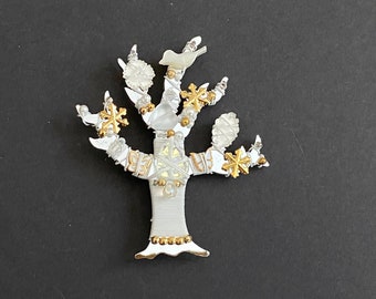 Vintage Liztech Tree of Life Brooch: Handmade Beaded Winter Pin