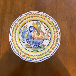Rare and Unique Vintage France Henriot Quimper Faience Pottery Floral 10” Wall Plate / Dinner Plate Genre Ancien Decor