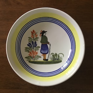 Vintage Henriot Quimper Faience Bowl: Hand Painted Breton Decor