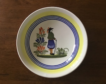 Vintage Henriot Quimper Faience Bowl: Hand Painted Breton Decor