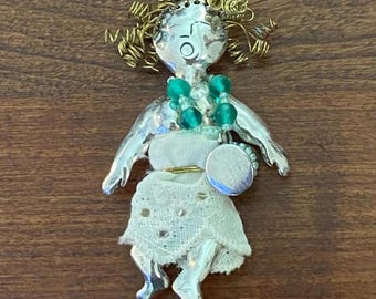 Vintage Sterling Silver Miriam Brooch: Nomi Green Judaic Art Pin