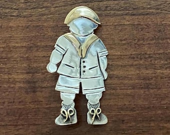 Vintage Sterling Silver 14K Gold “Little Boy” Pin Brooch - Kost Designs
