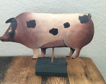 Vintage Folk Art Copper Pig Sculpture Weathervane Hand Crafted And Signed