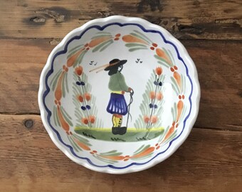 Vintage Rare French Henriot Quimper Scalloped Edge Candy/Nut Dish Bowl
