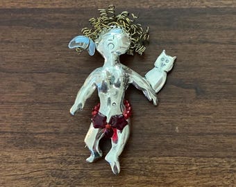 Vintage Sterling Silver Lilith Brooch: Nomi Green Judaic Art Pin