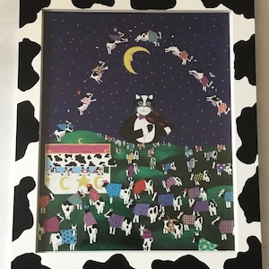 Limited Edition Whimsical Folk Art Print “Moonjumping” Signed & Numbered Framed