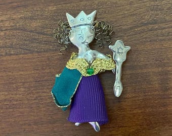 Vintage Sterling Silver "Queen Esther" Pin Pendant: Judaic Art Brooch