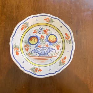 Rare and Unique Vintage France Henriot Quimper Faience Pottery Floral 10” Wall Plate / Dinner Plate Genre Ancien Decor