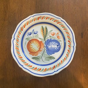 Rare and Unique Vintage France Henriot Quimper Faience Pottery Floral 10” Wall Plate / Dinner Plate Genre Ancien Decor