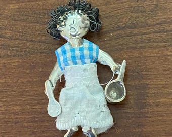 Vintage Nomi Green Sterling Silver “Leah” Pin/Pendant: Judaic Woman Series