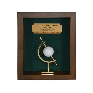 Golf Hole-In-One Shadowbox with Caliper | 4 Color Options | Personalized Golf Ball Display | Wall-Mountable or Desktop | Made in the USA