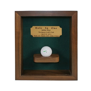 Golf Hole-In-One Shadowbox with Ball Shelf | 4 Color Options | Includes Custom Engraved Plate | Wall-Mountable or Desktop | Made in the USA