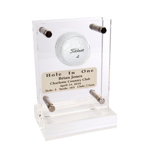 Acrylic Hole-In-One Golf Ball Display | Includes Engraved Nameplate | Perfect For Desktop or Shelf