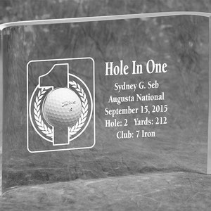 Golf Hole-in-One Laser Etched 7&quot;H x 10&quot;W Acrylic Crescent Trophy | Custom Laser Etching Included | Made In The USA