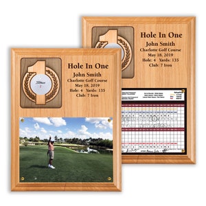 Golf Hole in One Wall Mounted Plaque | Display Your Golf Ball and Scorecard or Photo | Laser Etching | Horizontal Layout | Made in USA