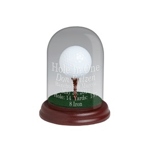 Glass Dome Golf Hole-in-One Display |Two Color Options | Sandcarved Engraving Included | Display Your Golf Ball | Made In The USA