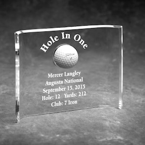 Golf Hole-in-One Laser Etched 6&quot;H x 8&quot;W Acrylic Crescent Trophy | Custom Laser Etching Included | Made In The USA