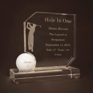Crystal Golf Hole-In-One Award | Custom Etching Included | Display Your Golf Ball | Female or Male Silhouette