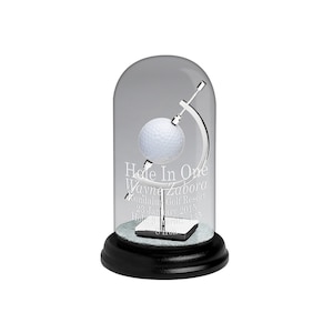 Glass Dome Golf Hole-in-One Display |Two Color Options | Sandcarved Engraving Included | Display Your Golf Ball | Made In The USA