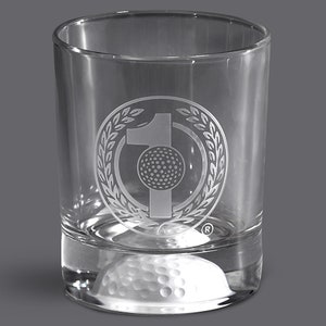 Golf Hole-In-One Bar Glass | Old Fashioned Style |12.5oz | 3D Golf Ball Impression Bottom |  Deep Etched Logo