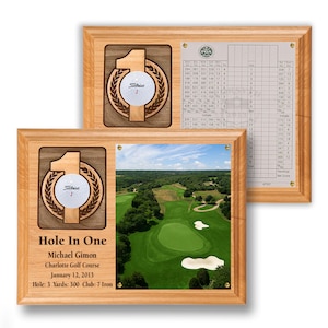 Golf Hole in One Wall Mounted Plaque | Display Your Golf Ball and Scorecard or Photo | Laser Etching | Vertical Layout | Made in USA