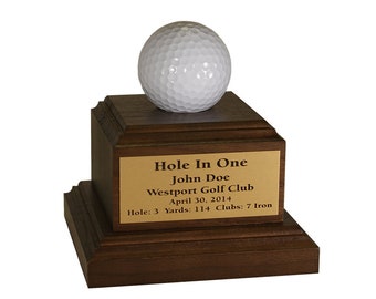 Desktop Golf Hole-In-One Display | Engraved Plate Included | Display Your Golf Ball | Made In USA