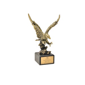 Large Brass Golf Eagle, Double Eagle or Albatross Trophy | Includes Custom Engraved Plate | 7&quot; W x 9&quot; H x 4.5&quot; D
