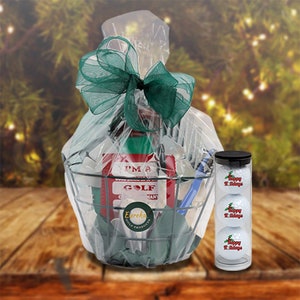 Happy Holidays Golf Gift Basket For Christmas Holidays | Holiday Themed Gift for Golfers | 12 Essential Golf Accessories