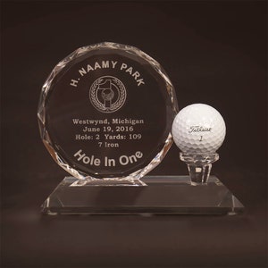 Crystal Gem Cut Golf Hole-In-One Display  | Custom Etching Included | Display Your Ball