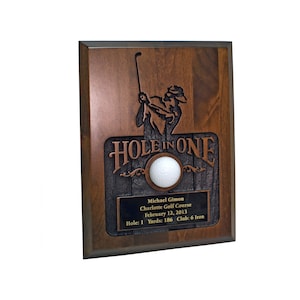 Golf Hole In One Sandcarved Plaque | Two Color Options | Includes Engraved Plate | Display Your Golf Ball | Made In USA