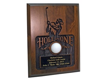 Golf Hole In One Sandcarved Plaque | Two Color Options | Includes Engraved Plate | Display Your Golf Ball | Made In USA
