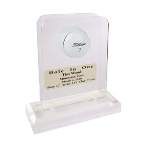Acrylic Golf Hole-In-One Ball Display | Engraved Aluminum Plate | Personalization Included | Made In The USA