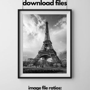 Eiffel Tower. PARIS. Black and white travel photography. Printable wall art, instant digital download. zdjęcie 5