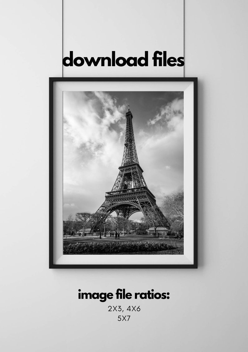 Eiffel Tower. PARIS. Black and white travel photography. Printable wall art, instant digital download. zdjęcie 5